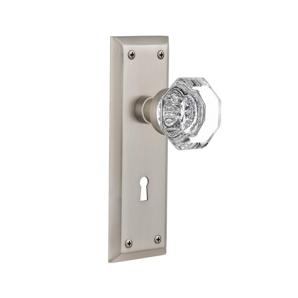Nostalgic Warehouse NYKWAL Privacy Knob New York Plate with Waldorf Knob and Keyhole in Satin Nickel